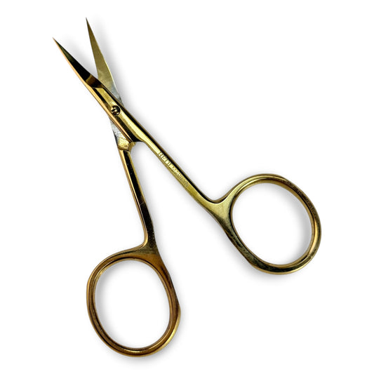 Gold stainless steel scissors with sharp pointed tips, ideal for precision cutting and intricate crafting.